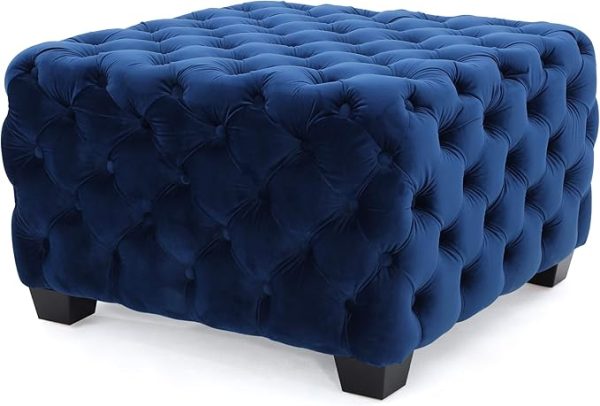 Christopher Knight Home Jaymee Velvet Ottoman, Navy Blue