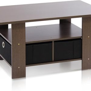 Furinno Coffee Table with Bins, Dark Brown/Black