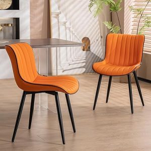YOUNUOKE Orange Dining Chairs Set of 2 Upholstered Mid Century Modern Kitchen Chair Armless Faux Leather Accent Guest Side Chair with Back and Metal Legs for Living Reception Waiting Room Bedroom