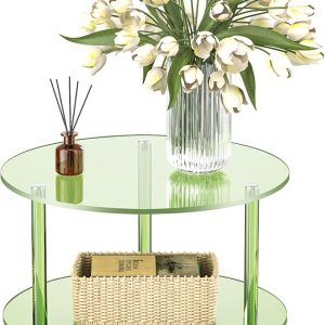 Acrylic Coffee Table, Small Round Modern Coffee Table for Living Room, Green