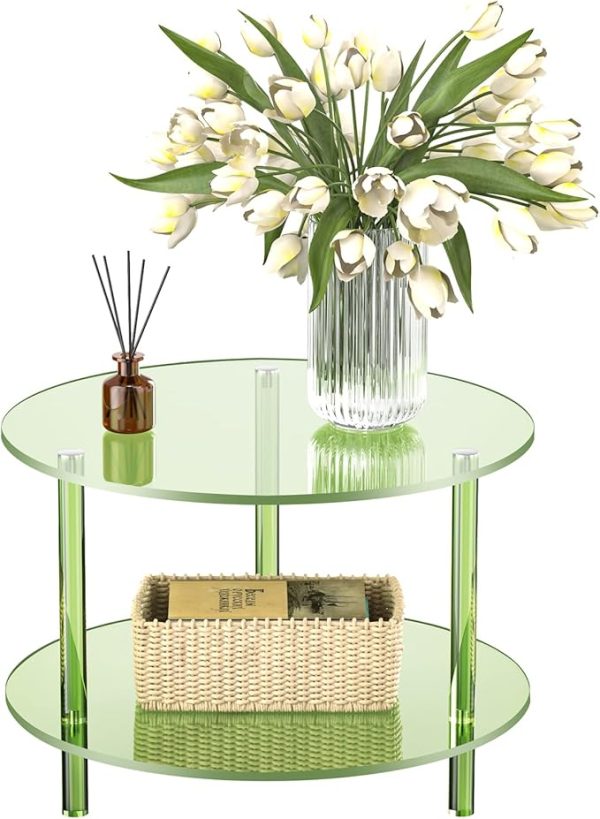 Acrylic Coffee Table, Small Round Modern Coffee Table for Living Room, Green