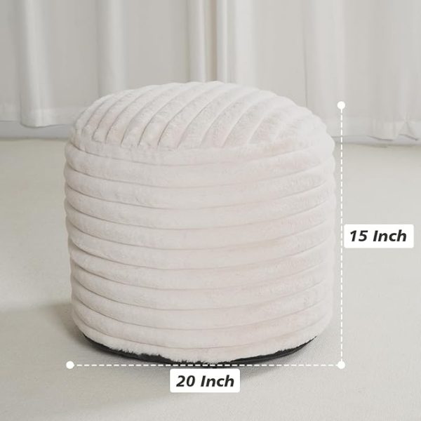 Pouf Ottoman Stuffed Round for Foot Rest, Faux Fur Poufs with Foam Chunk Filling, Storage Ottoman Pouf Foot Stool Cushion, 20 X 15 Inch Floor Chair for Living Room Bedroom Home Decor, Beige - Image 2