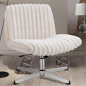 Brick Attic Criss Cross Chair, Armless Office Chair for Home & Bedroom, Plush Swivel Desk Chair No Wheels, Wide Vanity Makeup Chair, Ergonomic Computer...
