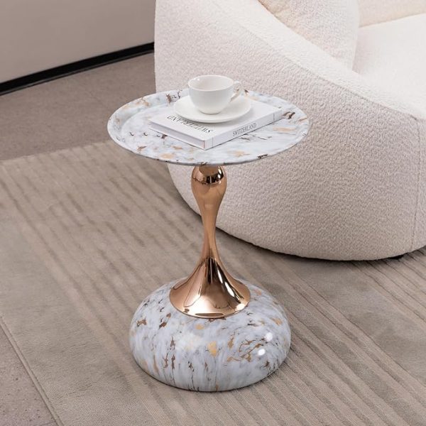 White Modern Round End Table - Minimalist Pedestal Side Table Drink Table for Living Rooms, Bedrooms, Apartment, Small Spaces Multi-Purpose Decorative Table Minimalist Coffee Tables