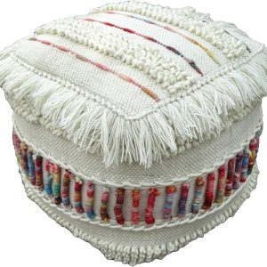 Christopher Knight Home Roth Boho Wool Pouf, Ivory and Multi-Colored 16” x 16”x16”