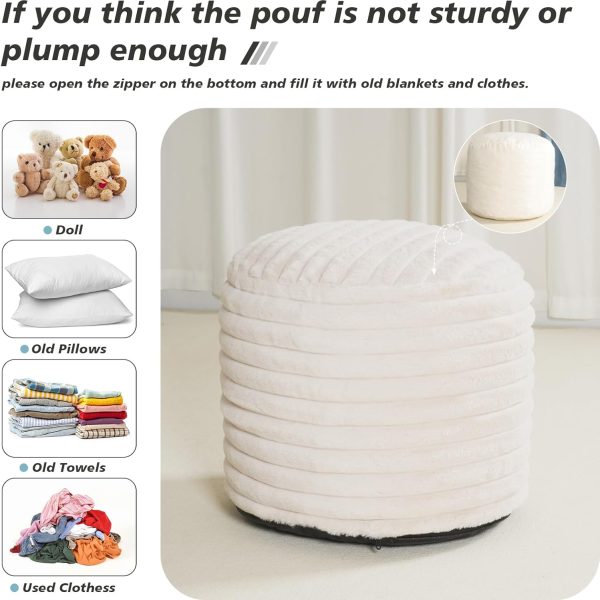 Pouf Ottoman Stuffed Round for Foot Rest, Faux Fur Poufs with Foam Chunk Filling, Storage Ottoman Pouf Foot Stool Cushion, 20 X 15 Inch Floor Chair for Living Room Bedroom Home Decor, Beige - Image 3