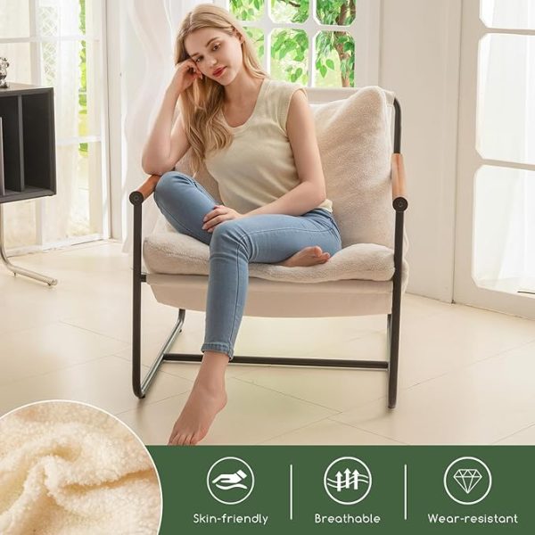 HIGOGOGO Modern Accent Chair, Living Room Chair with Wood Armrests, Shredded Foam Cushion, and Sturdy Metal Frame Reading Chair, Beige - Image 2