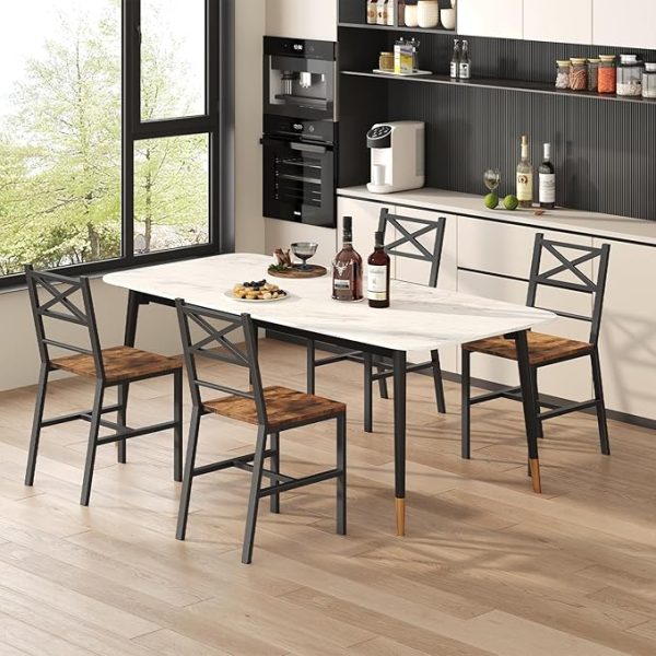 Dining Chair Set of 2, Rustic Wooden Kitchen Chairs with Backrest, Farmhouse Dining Chairs for Kitchen, Industrial Style Chair with Metal Frame, Easy Assembly, Rustic Brown TBHR1001 - Image 2