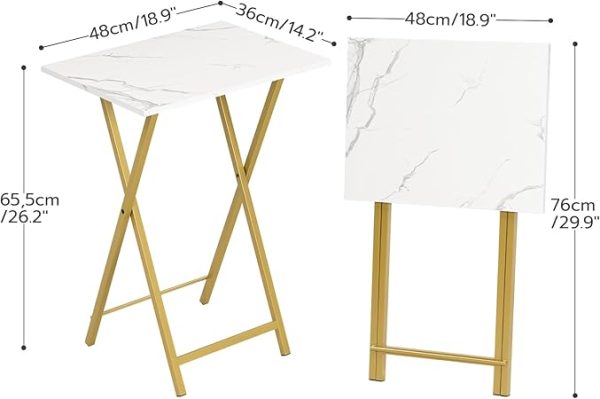 HOOBRO Folding TV Tray Tables, Set of 4 TV Trays with Storage Rack, Industrial Side Table for Eating at Couch, Foldable Snack Table for Small Space, Easy Assembly, Marble and Gold DM50BZ01 - Image 3