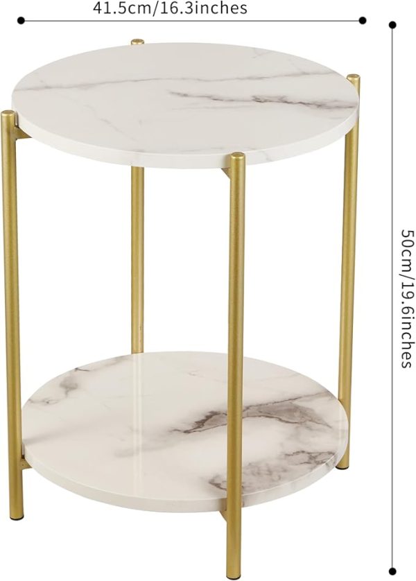 2 Tier Round Side Table, Marble End Tables Coffee Table Simplistic Sofa Table Waterproof Removable Tray Table Indoor Outdoor Accent Table for Living Room Bedroom (Faux Marble White) - Image 3
