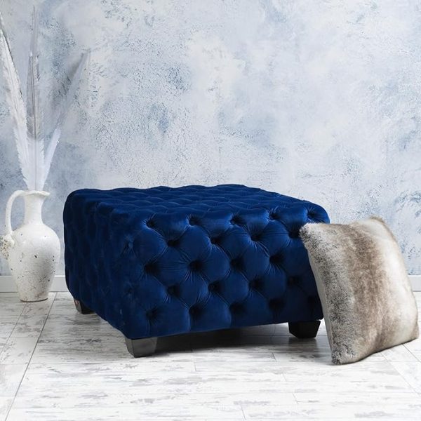 Christopher Knight Home Jaymee Velvet Ottoman, Navy Blue - Image 2