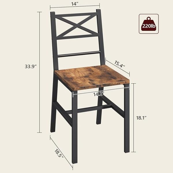 Dining Chair Set of 2, Rustic Wooden Kitchen Chairs with Backrest, Farmhouse Dining Chairs for Kitchen, Industrial Style Chair with Metal Frame, Easy Assembly, Rustic Brown TBHR1001 - Image 4