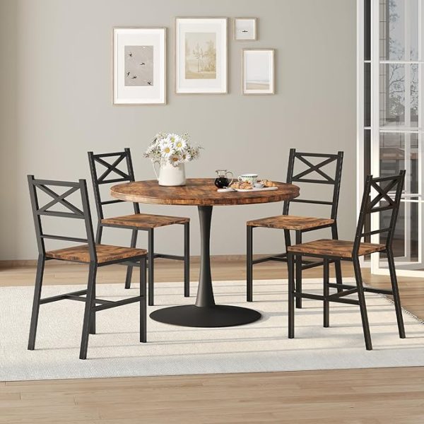 Dining Chair Set of 2, Rustic Wooden Kitchen Chairs with Backrest, Farmhouse Dining Chairs for Kitchen, Industrial Style Chair with Metal Frame, Easy Assembly, Rustic Brown TBHR1001 - Image 3