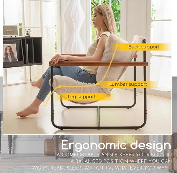 HIGOGOGO Modern Accent Chair, Living Room Chair with Wood Armrests, Shredded Foam Cushion, and Sturdy Metal Frame Reading Chair, Beige - Image 4
