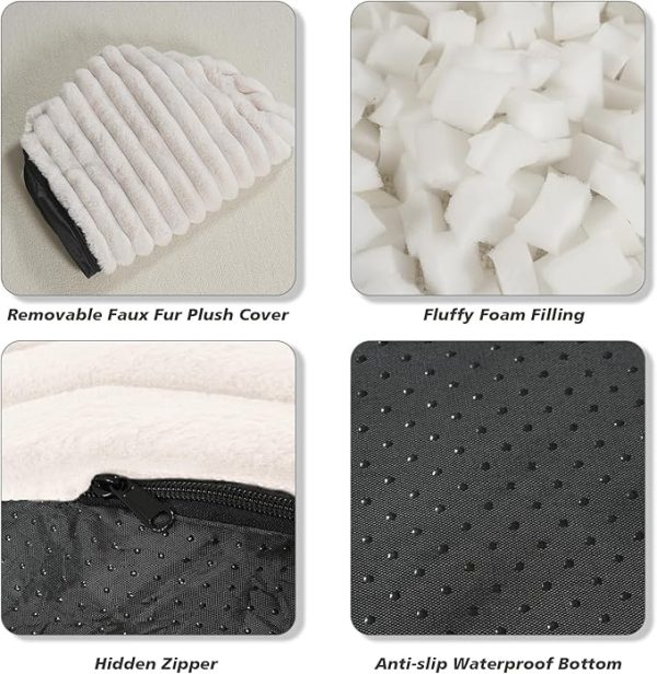 Pouf Ottoman Stuffed Round for Foot Rest, Faux Fur Poufs with Foam Chunk Filling, Storage Ottoman Pouf Foot Stool Cushion, 20 X 15 Inch Floor Chair for Living Room Bedroom Home Decor, Beige - Image 4